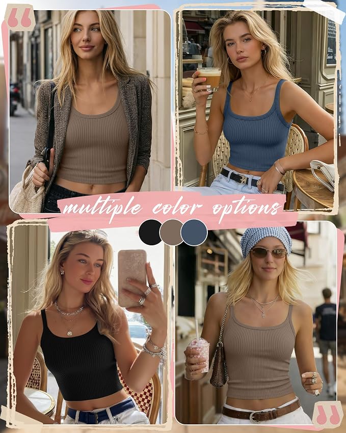 Ficerd 3 Pack Women's Tank Tops 95% Cotton Spaghetti Strap Ribbed Crop Camisole Slim Fitted Basic Summer Sleeveless Layer - Image 2