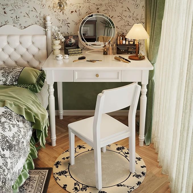 Solid Wooden Desk with Drawers, Small Writing Desk with Drawers for Computer, PC Desk for Work, Study or Gaming, Easy to Assemble (Ivory White, 31.5IN) - Image 3