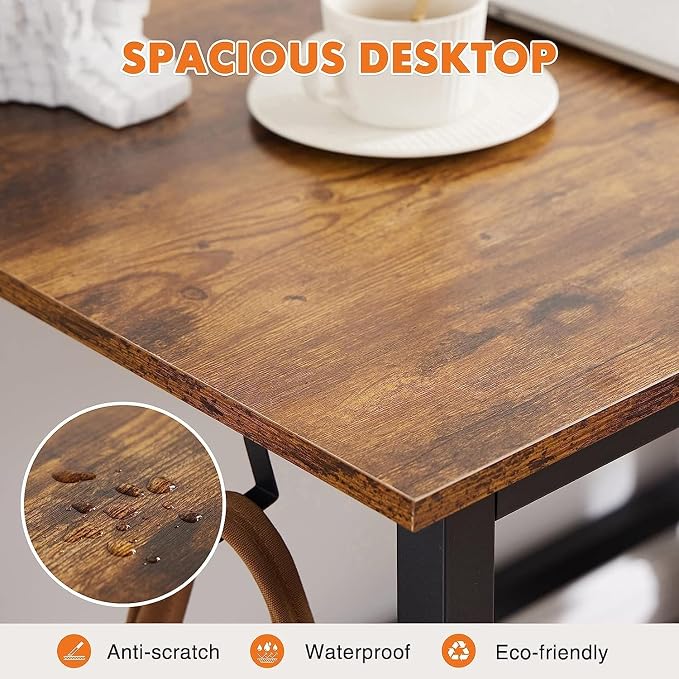 Sweetcrispy 55-Inch Small Computer Desk for Bedroom, Brown | Gaming Writing Work and Study Desk for Home Office, Sturdy Metal Frame and Compact Modern Design with X-Shaped - Image 4