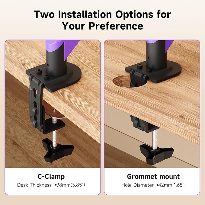 Suptek Monitor Mount Gas Spring Monitor Arm Desk Mount Fully Adjustable Fits 17-35 inch Monitors Weight Capacity up to 24.25 lbs, Black+Purple - Image 7