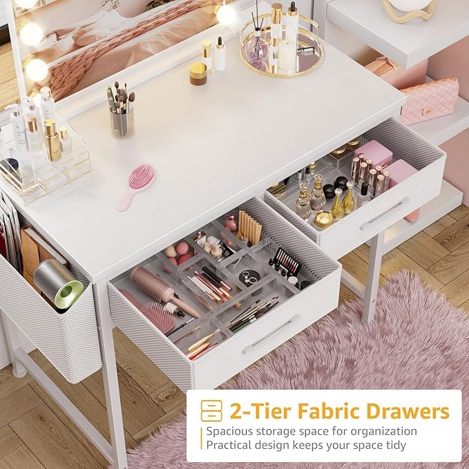 DLisiting White Desk with Storage Drawers - 39 Inch Small Computer Desk with Drawers for Bedroom Home Office, Study Writing Vanity Table Without Mirror for Girls Small Spaces - Image 5