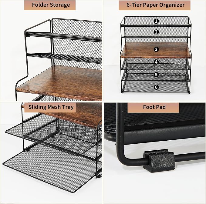 OPNICE 6-Tier Letter Tray Paper Organizer, Desk Organizers and Accessories, Desktop File Organizer, Office Desk Accessories for Office Supplies (Wood Brown) - Image 5