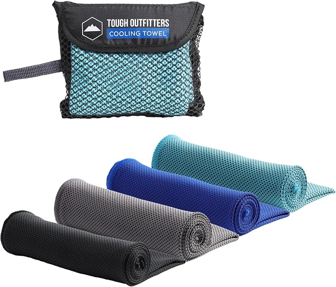Tough Outdoors Cooling Towel - Cooling Towels for Neck & Face - Ice Wrap & Sweat Rag for Camping Gym Yoga & Sports - Workout Towel for Gym Sweat - Cool Towels for Extreme Heat - 4 Pack by ToughOutdoors