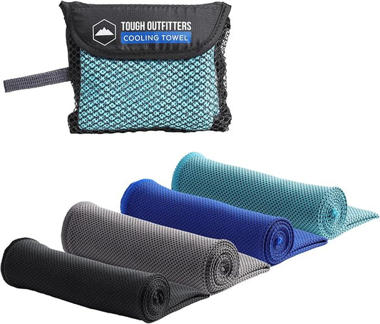 Tough Outdoors Cooling Towel - Cooling Towels for Neck & Face - Ice Wrap & Sweat Rag for Camping Gym Yoga & Sports - Workout Towel for Gym Sweat - Cool Towels for Extreme Heat - 4 Pack by ToughOutdoors