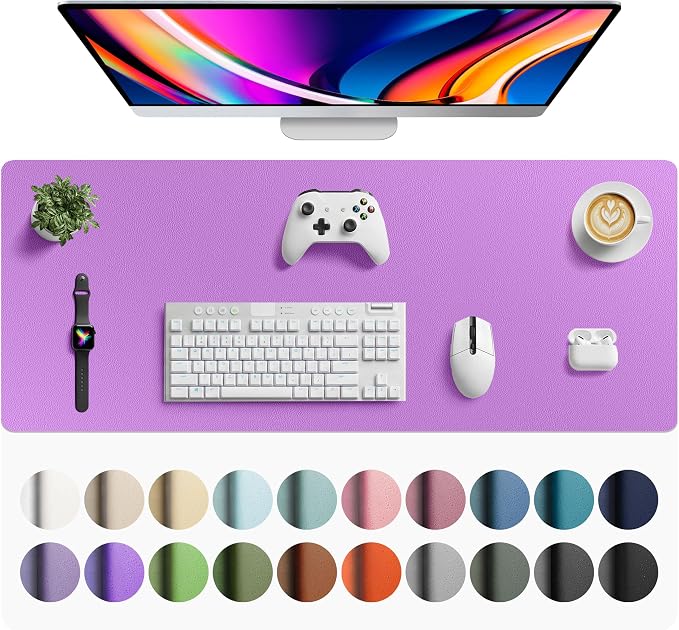 Aothia Faux Leather Desk Mat - Large Mouse Pad, Non-Slip PU Leather Blotter, Waterproof Writing Surface for Office and Home (Iris Violet, 42" x 17") by AothiaSimpleNaturalUnique
