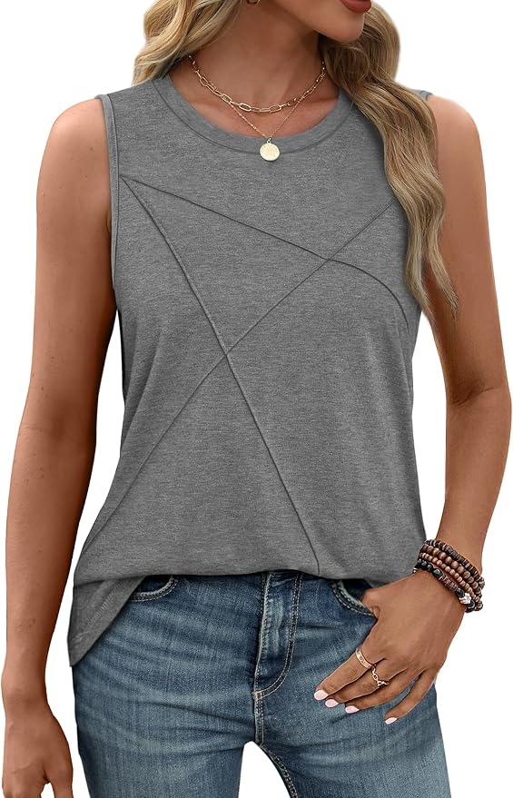 WIHOLL Women's Sleeveless Summer Crewneck Loose Fit Tank Tops - Image 2