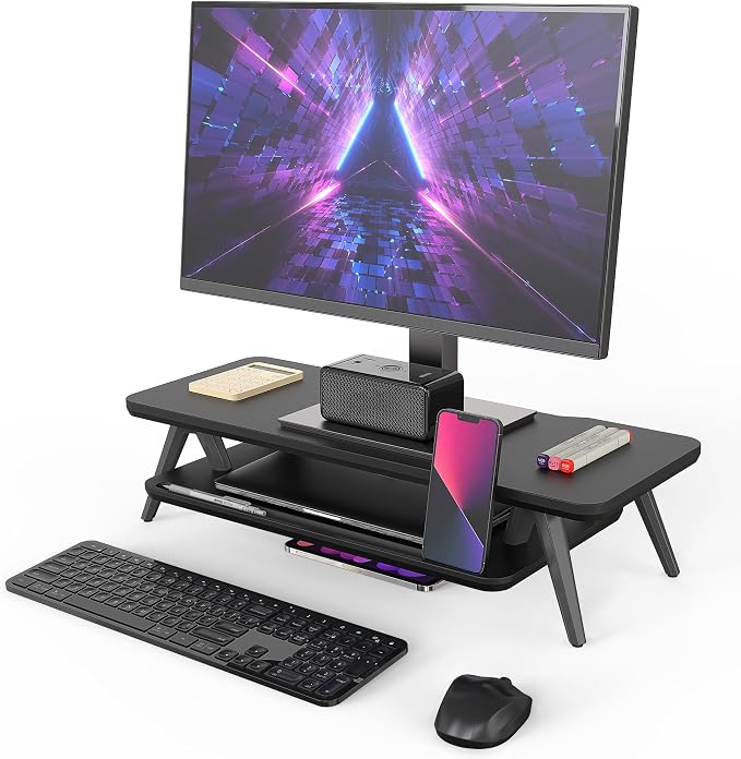 Fenge Monitor Stand, Monitor Stands Riser for Desk, 23.6 Inch Wood Desk Shelf with Storage Organizer and Cable Management for Office Desk Accessories by Fenge