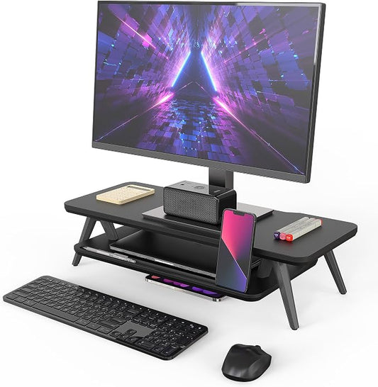 Fenge Monitor Stand, Monitor Stands Riser for Desk, 23.6 Inch Wood Desk Shelf with Storage Organizer and Cable Management for Office Desk Accessories by Fenge