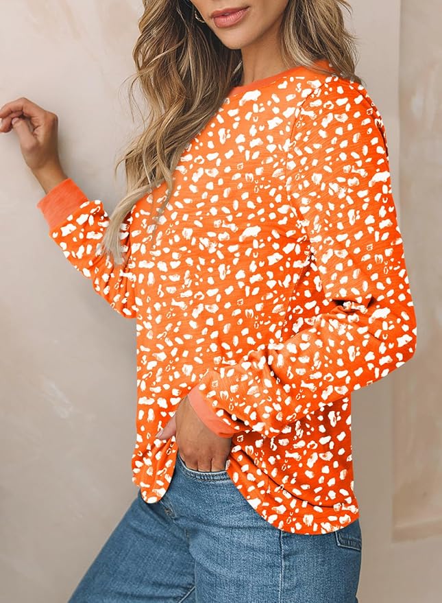 EVALESS Womens Crewneck Long Sleeve Tops Casual Polka Dots Tops Fall 2026 Tshirts Shirts - Image 3