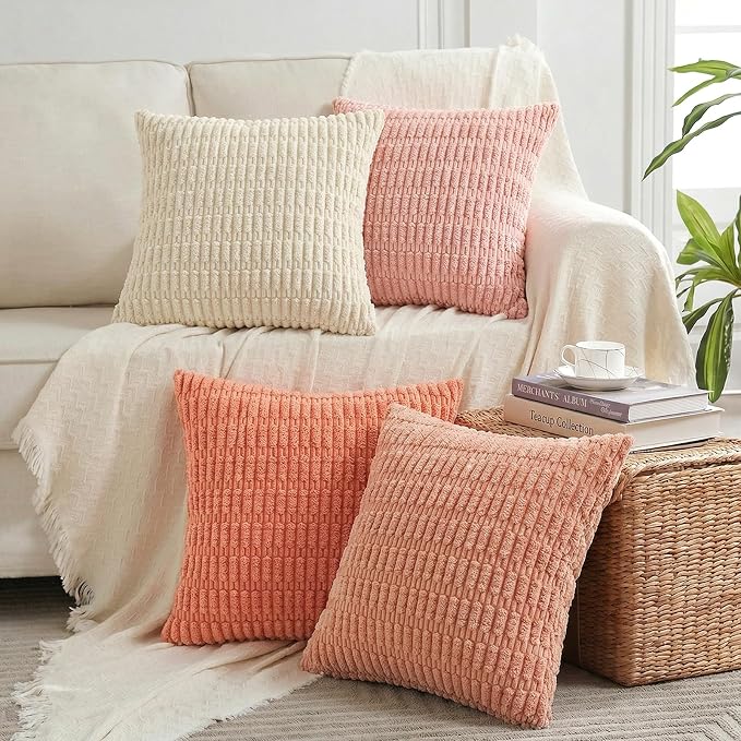 Fancy Homi 4 Packs Decorative Throw Pillow Covers for Living Room Couch Bed, Modern Farmhouse Boho Home Décor Accent Cushion Case, 20" x 20", Pink Series by Fancy+Homi