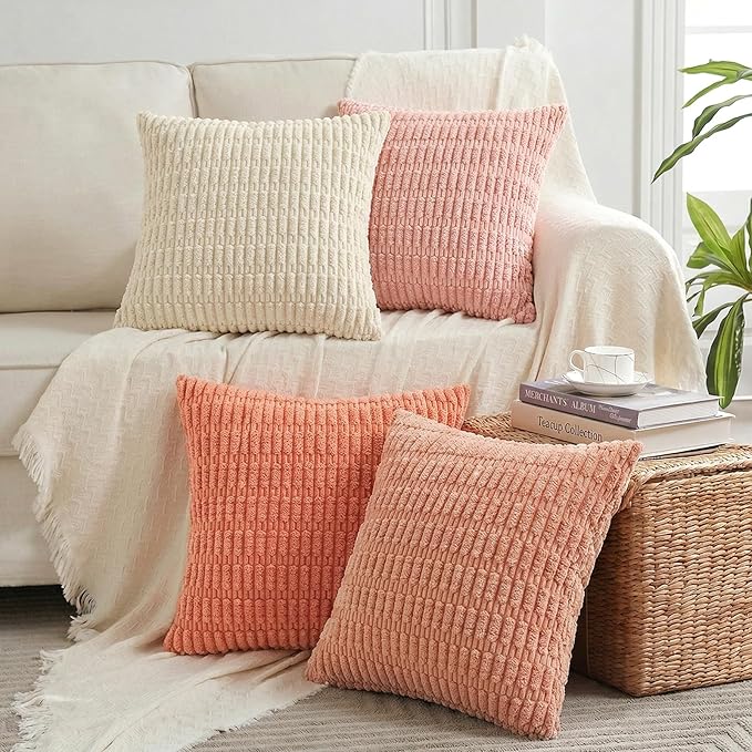 Fancy Homi 4 Packs Decorative Throw Pillow Covers for Living Room Couch Bed, Modern Farmhouse Boho Home Décor Accent Cushion Case, 26" x 26", Pink Series by Fancy+Homi