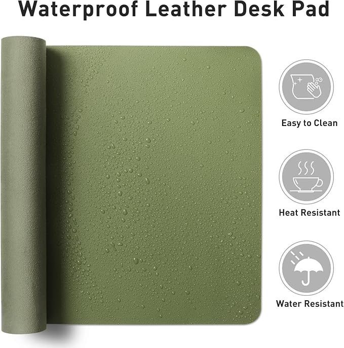 Aothia Faux Leather Desk Mat – Large Mouse Pad, Non-Slip PU Leather Blotter, Waterproof Writing Surface for Office and Home (Olive Green, 47.2" x 23.6") - Image 7