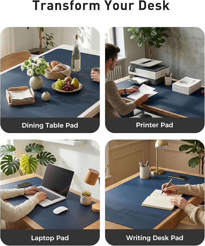 Aothia Faux Leather Desk Mat - Large Mouse Pad, Non-Slip PU Leather Blotter, Waterproof Writing Surface for Office and Home (Dark Blue, 63" x 17") - Image 6