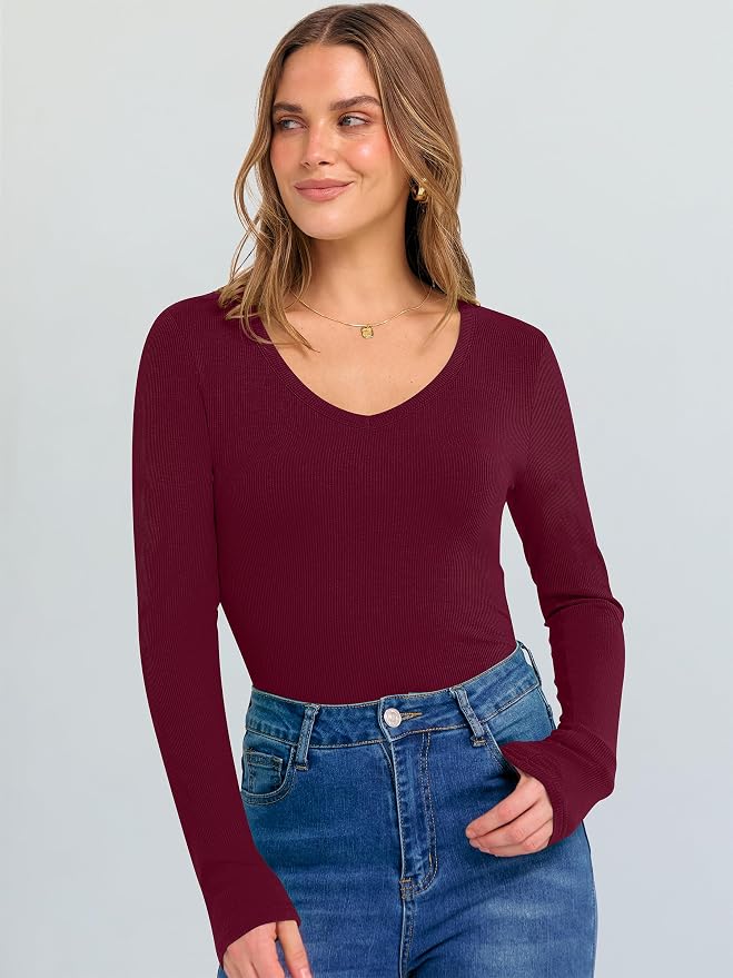 ANRABESS Long Sleeve V Neck Shirts for Women | Soft Comfy Ribbed Knit Fitted Tshirts, Casual Going Out Tops, 2026 Trendy Basic, Fall Winter Underscrub Layering Clothes - Image 7