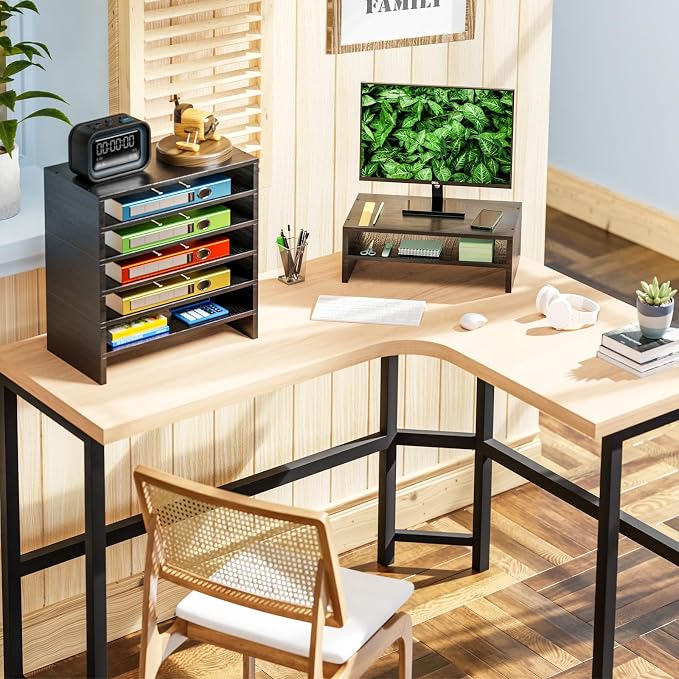 Simpple Trending Monitor Stand Riser, 2 Tier Wood Office Desk Storage Organizer for Laptop, Computer, Black - Image 6