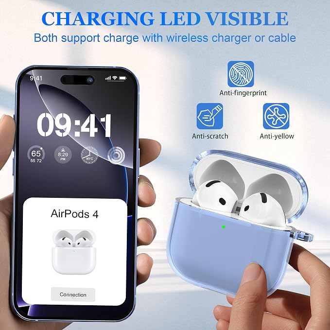 for AirPods 4th Generation Case Cover 2024, Military-Grade Shockproof, Soft TPU Highly Transparent Anti-Yellowing for AirPods 4 Case with Cleaning Kit & Cute Round Buckle, Clear Blue - Image 3