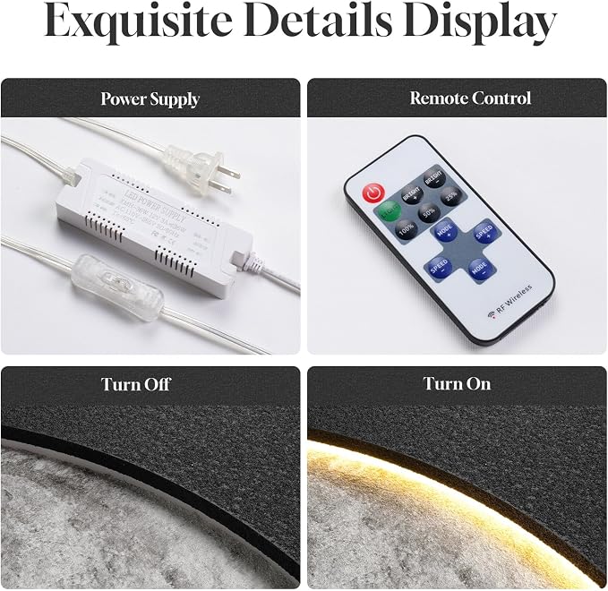 Large 3D LED Moon Wall Art, Modern Minimalist Backlit Lighted Lunar Artwork for Walls, Vertical Contemporary Black Textured Paintings for Living Room Bedroom Dining Room Hallway Entryway Wall Decor 24x36 In - Image 6
