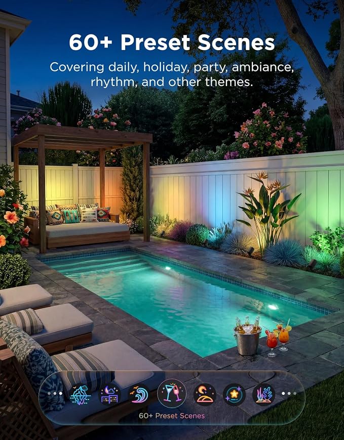 Govee Outdoor Spotlights Lite 4 Pack, IP67 Waterproof Spotlights, APP, WiFi | Landscape Lighting Work with Alexa, Matter and Google Assistant, RGBWIC Color Changing Light for Garden, Yard, Patio - Image 6