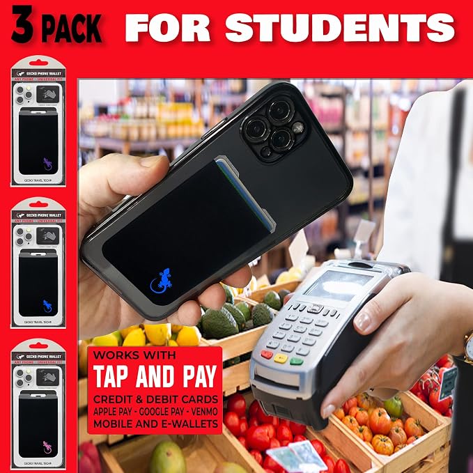 Phone Wallet - Adhesive Card Holder - Cell Phone Pouch - Stick on Lycra Pocket by Gecko - Carry Credit Cards and Cash - Image 3