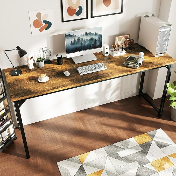 OLIXIS 63 Inch Computer Office Desk for Small Spaces, Writing Gaming Work Desk Modern Study Table with Storage Bag & Headphone Hook Home Bedroom, Rustic Brown | Computer Writing Workstation, Strong Metal Frame, Small Spaces Home Bedroom Dorm, Rustic Brown - Image 5