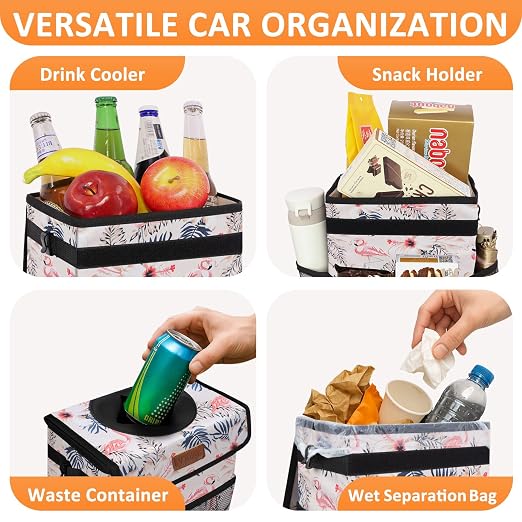 Vankor Cute Car Trash Can, Car Accessories for Women Interior Can Trash Bag Hanging Automotive Garbage Cans Pink Flamingo - Image 6