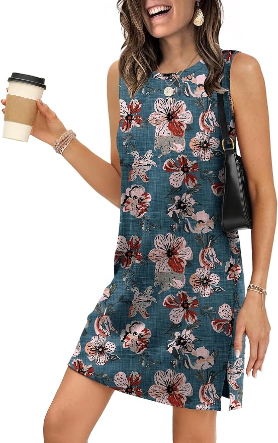 WIHOLL Casual Dresses for Women Crewneck Sleeveless Tank Dress Summer Spring Boho Vacation Clothes - Image 2