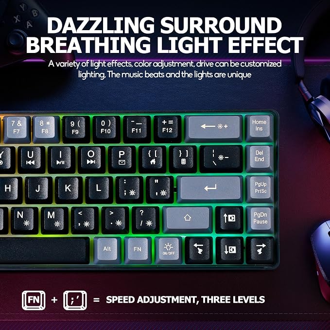 Guiheng Wired Portable 60% Mechanical Feeling Gaming Keyboard,RGB LED Backlit Compact 68 Keys Mini Wired Office Keyboard for Windows Laptop PC Mac Gamer, Typist, Travel on Business Trip Black–Grey - Image 4