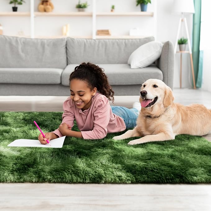 Tepook Soft Runner Rugs for Bedroom 2x6 with Rubber Backing, Tie-Dyed Dark Green Fluffy Rugs for Hallway, Shag Bedside Rug Fuzzy Plush Carpet for Living Room Dorm Nursery Indoor Home Decor - Image 7