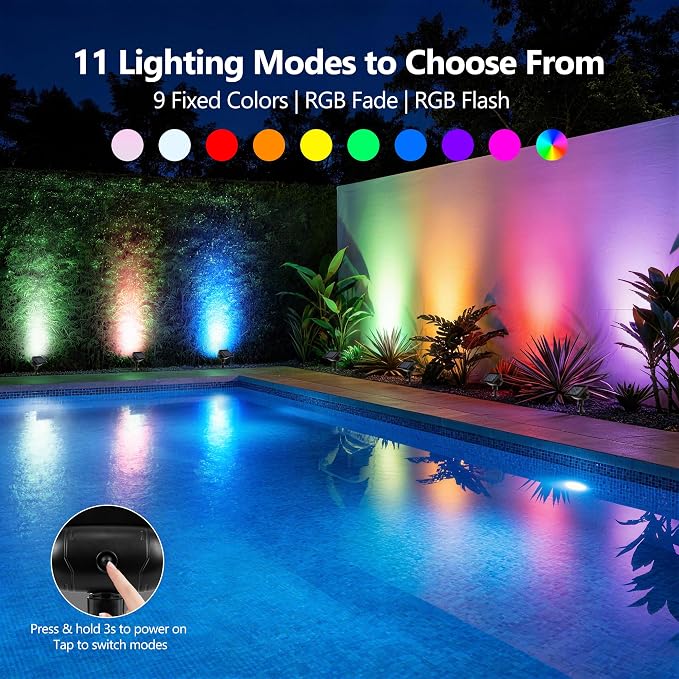 Brizled Solar Spot Light Outdoor Color Changing RGB LED Landscape Spotlight | 360° Rotation; 9 Colors & 11 Modes; IP65 Waterproof; Stake or Wall Mounted for Halloween Christmas Yard Tree Garden Pathway - Image 2