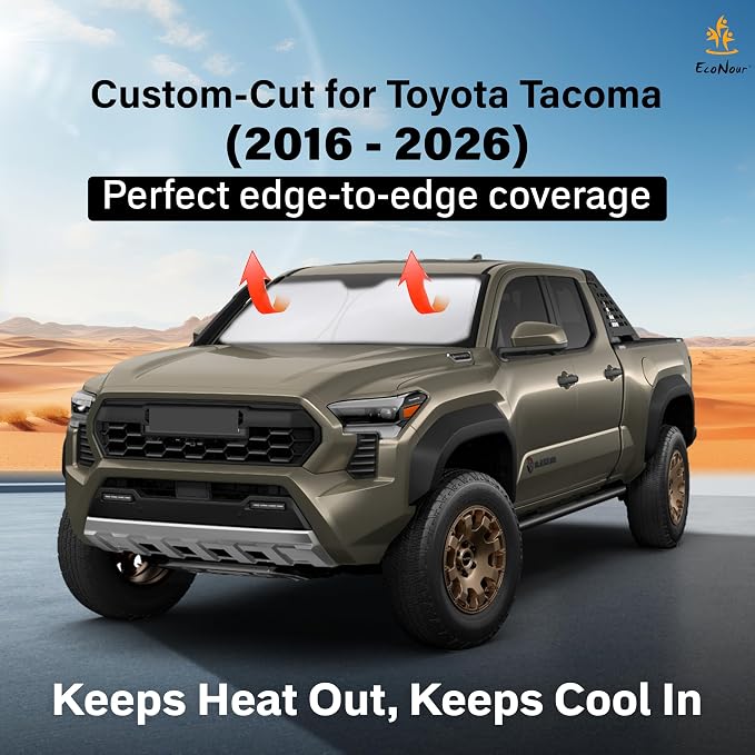 EcoNour Windshield Sunshade Compatible for Toyota Tacoma 2016-2024 2025 2026, SR, SR5, TRD Sport, TRD Off-Road, Limited, TRD Pro Sun Visor for Front Window Sun Shade Cover, UV Blocker, Car Accessories - Image 2