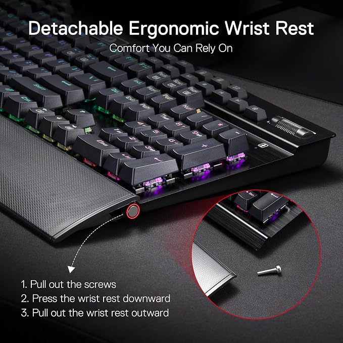 Redragon K550 RGB Gaming Keyboard, 104 Keys + 12 Macro G Keys Wired Mechanical Keyboard w/Aluminum Top Plate, Custom Clicky Purple Switch, Extra USB Port & Wrist Rest - Image 6
