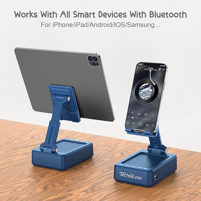 TechGlow Gifts for Men Women Foldable Cellphone Stand with Bluetooth Speaker and Charging Funtion Birthday Gift Idea for Mom Dad Cool Gadget Tech Gifts-Blue - Image 6