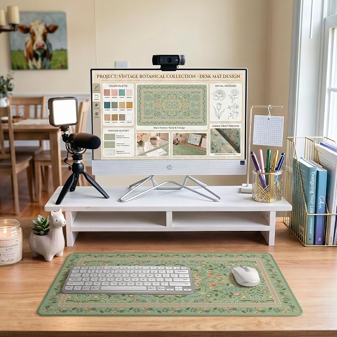iCasso Aesthetic Flower Mouse Pad,23.6x13.7in Desk Pad, Light Green | Desk Matt for Desktop, Anti-Slip Mousepad with Stitched Edges for Laptop Computer Keyboard - Image 8