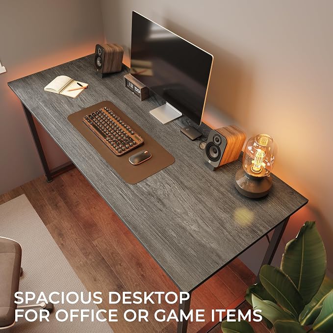 Huuger Computer Desk, 48 Inch Office Desk, Gaming Desk with Storage, Writing Desk Work Desk for Home Office, Study, Modern Simple Desk, Large Legroom, Metal Frame, Grey - Image 7