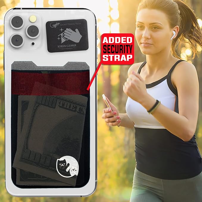 Phone Wallet - Adhesive Card Holder - Cell Phone Pouch - Stick on Lycra Pocket by Gecko - Carry Credit Cards and Cash - Image 3