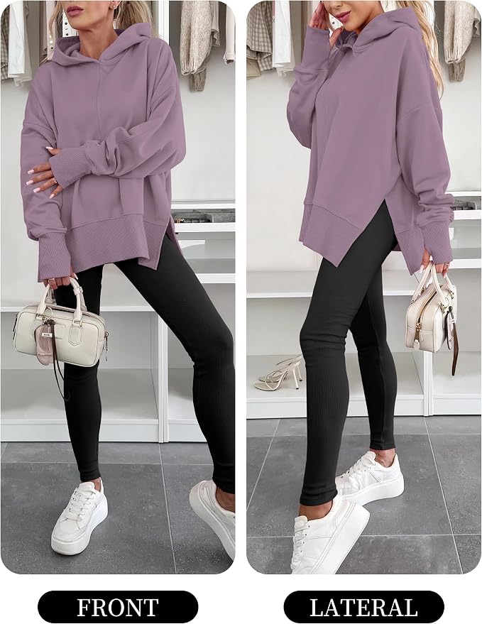 ANRABESS Womens Oversized Hoodies Long Sleeve Fleece Side Slit Hooded Sweatshirts Pullover 2026 Fall Outfits Y2K Clothes - Image 6
