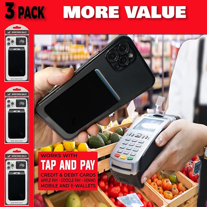 Phone Wallet - Adhesive Card Holder - Cell Phone Pouch - Stick on Lycra Pocket by Gecko - Carry Credit Cards and Cash - Image 3