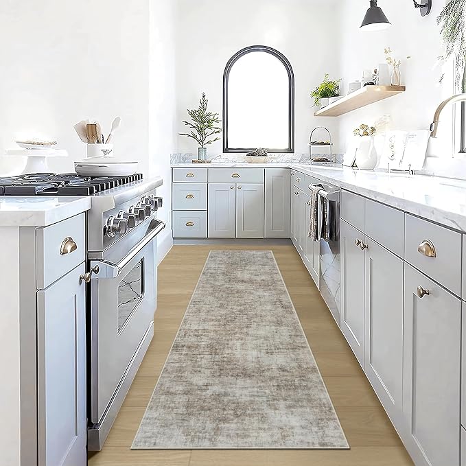2'6''x8' Runner Rugs Washable Rug: Modern Abstract Living Room Rug Soft Anti-Skid Thin Carpet Indoor Floor Non-Shedding Carpets for Bedroom Dining Room Farmhouse Nursery Home Office Brown Black by GENTDRIZZ