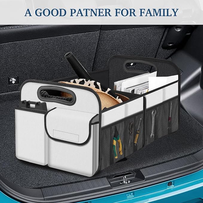 Femuar Car Trunk Organizer, Car Storage Organizer with Large Capacity Waterproof Collapsible Trunk Organizer for Car Suv/Jeep/Sedan (Beige, Standard) - Image 7