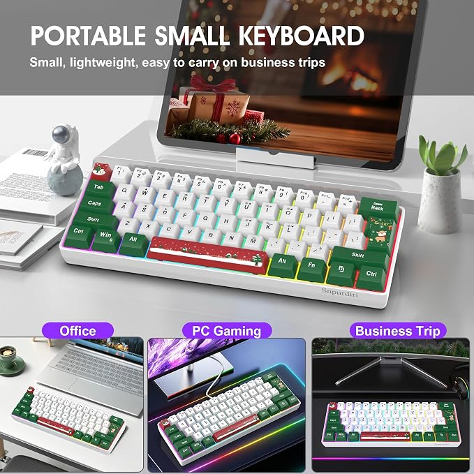 Snpurdiri 60% Wired Gaming Keyboard, RGB 61-Key (Red Green White) | Backlit Small Ultra-Compact 60 Percent Gaming Keyboard for PC/Mac Gamer, Typist, Travel, Easy to Carry on Business Trip - Image 8