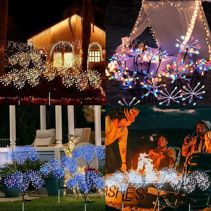 JJGoo Solar Garden Lights, New Upgraded 2 Pack Solar Swaying Starburst Light, Waterproof Fireworks Outdoor Lights, Yard Patio Pathway Decoration, Colorful - Image 7