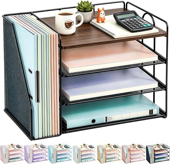 gianotter 4-Tier Wood Paper Organizer With Magazine Holder | Desk Organizers and Accessories, File Organizer for Office Supplies Storag (Wood, 4-Tier) by gianotter