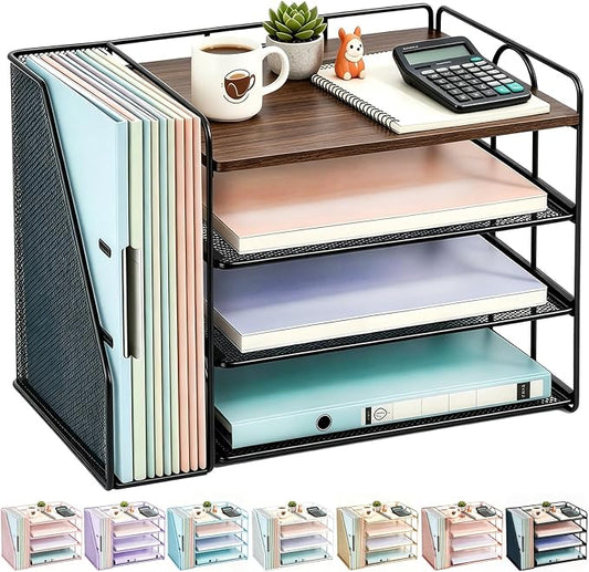 gianotter 4-Tier Wood Paper Organizer With Magazine Holder | Desk Organizers and Accessories, File Organizer for Office Supplies Storag (Wood, 4-Tier) by gianotter