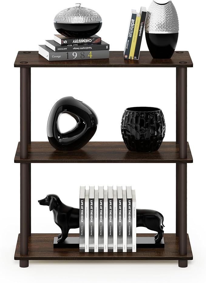 Furinno TURN-N-TUBE Storage Shelves, 3-Tier Book Shelf, Corner Shelf, Toolless Open Shelves, for Organization and Storage, Living Room, Garage, Home Office, Walnut - Image 6