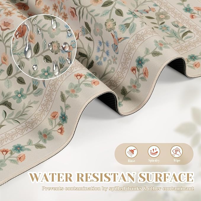 iCasso Aesthetic Flower Mouse Pad for Laptop, 23.6x13.7in Desk Pad, Beige | Desk Matt for Desktop,Anti-Slip Mousepad with Stitched Edges for Laptop Computer Keyboard - Image 5