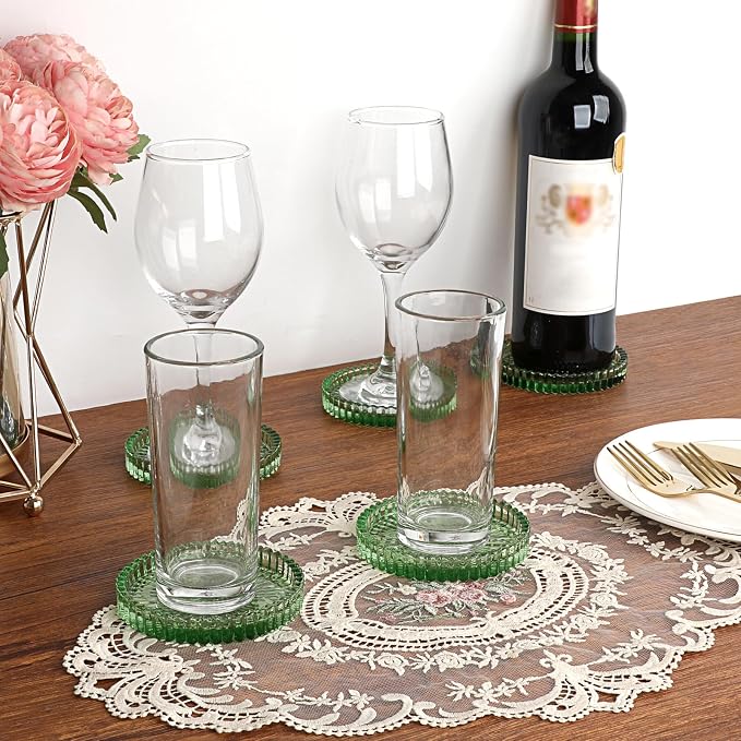 Modern Clear Coaster Set of 5- Glass Coasters for Drinks Crystal Coasters Round Cup Coaster Coffee Table Decor for Office, Kitchen, Bar, Dining Room, Living Room, Patio(Clear Green) - Image 2