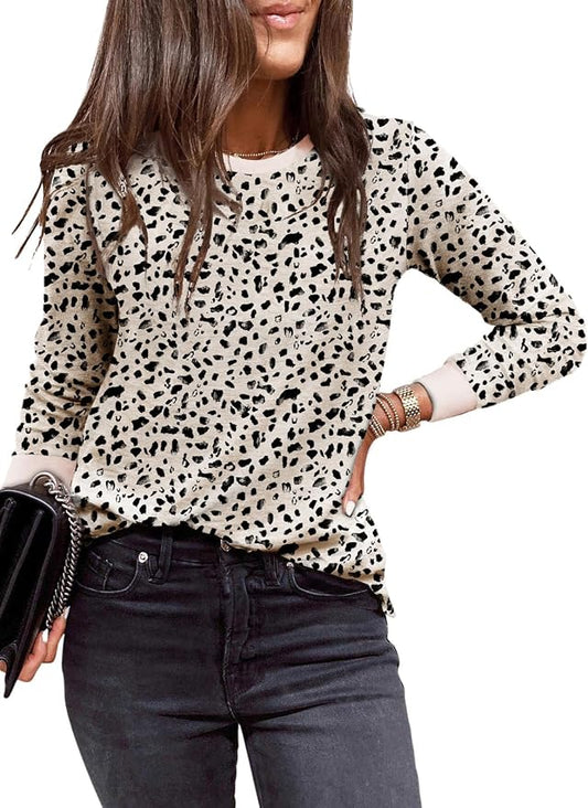 EVALESS Womens Crewneck Long Sleeve Tops Casual Polka Dots Tops Fall 2026 Tshirts Shirts by EVALESS