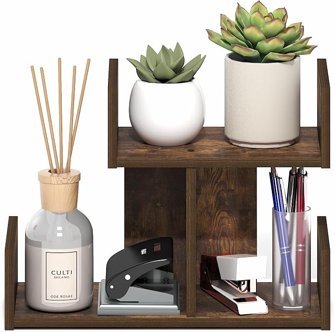 Furinno HERMITE Desk Organizers and Accessories, 2-Tier U-Shape Office Organization Shelf, Desk Top Book Shelf, for Writing Supplies, Desktop, Amber Pine - Image 4