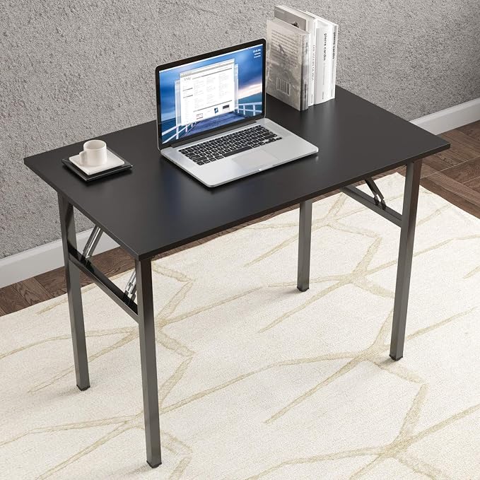 Need Office Computer Desk 39.3 Inch Sturdy Folding Laptop Table Black | Black Frame Writing Gaming Work Table/Foldable Home Office Desk/Sewing Table, No Assembly Required - Image 2