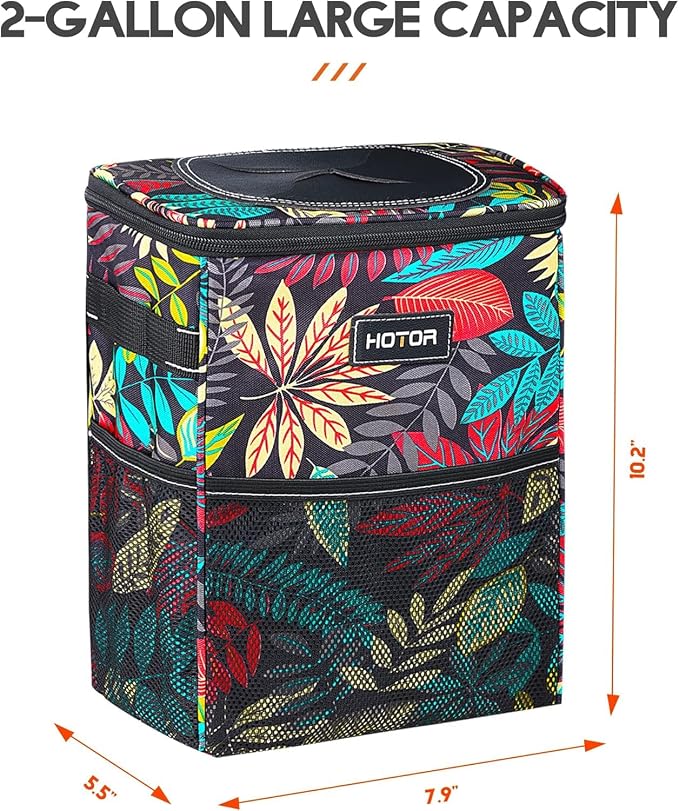 HOTOR Car Trash Can with Lid and Storage Pockets - 100% Leak-Proof Organizer, Waterproof Garbage Can, Multipurpose Trash Bin for Car, 2 Gallons, Autumn Leaves - Image 8